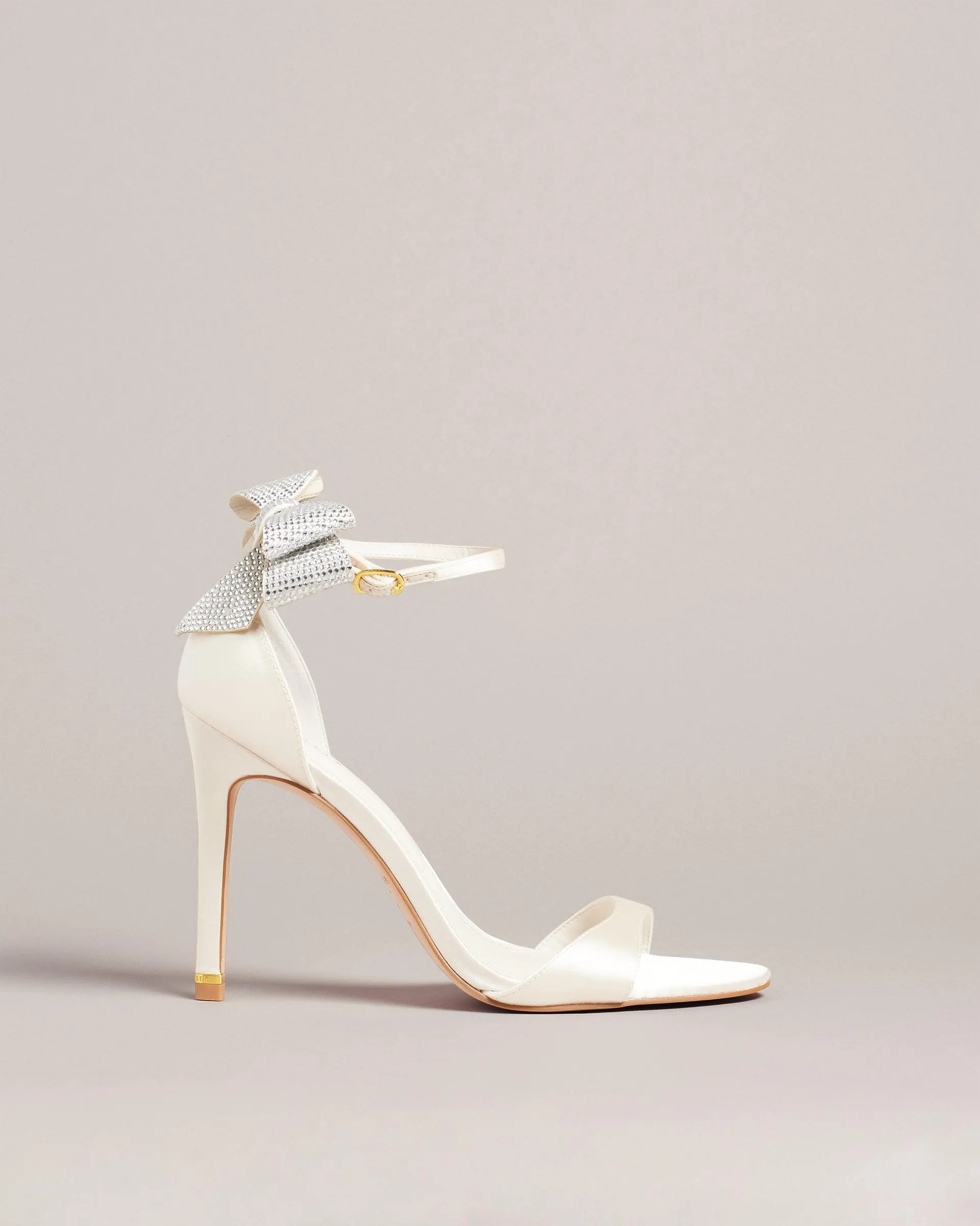 Hemary Satin Crystal Bow Back Sandal Ivory
