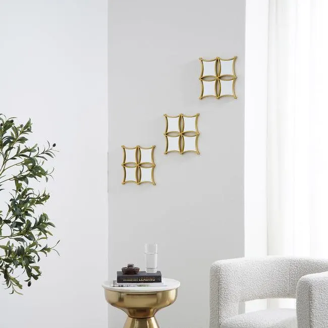 faro set of 3 decorative square plastic mirror 25x2x25cm- gold