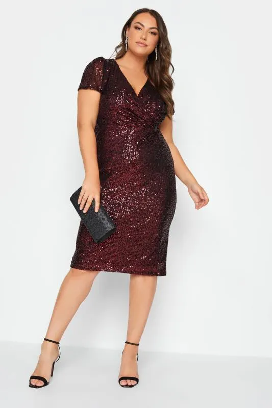 YOURS LONDON Red Sequin Wrap Shift Dress