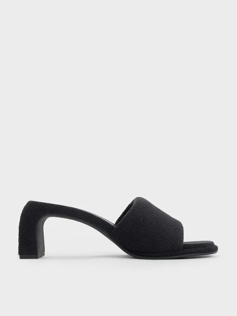 Loey Textured Curved-Heel Mules - Black Textured