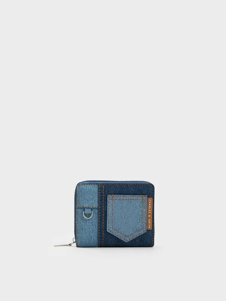 Anthea Contrast-Trim Denim Wallet - Denim Blue