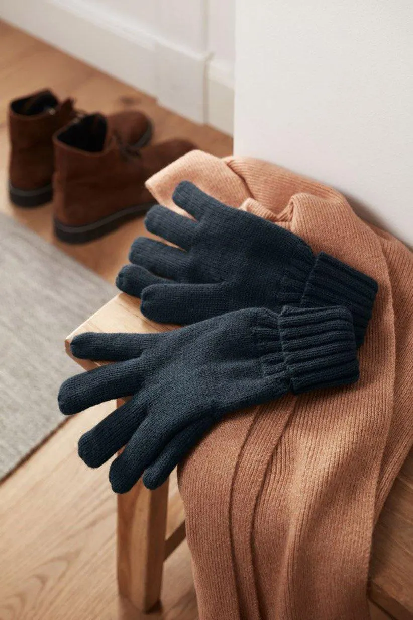 Men 1 Pair Of Knitted Gloves, Navy Blue