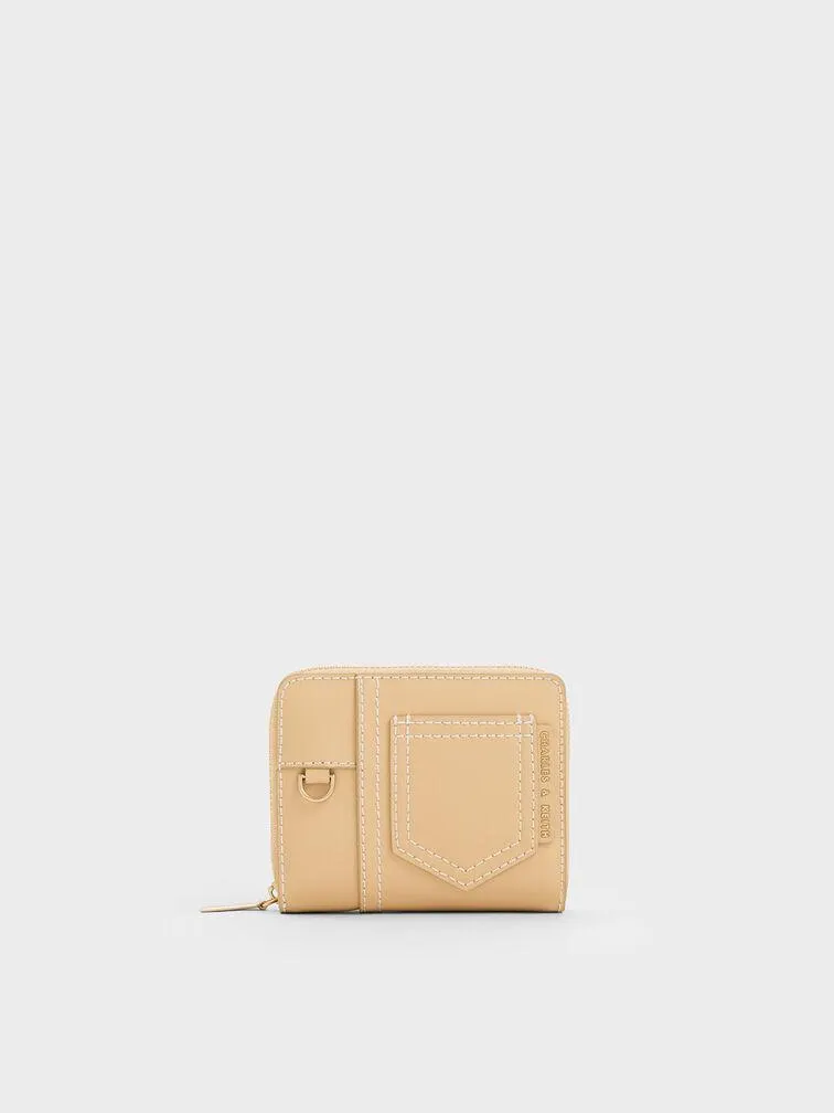 Anthea Contrast-Trim Zip Around Wallet - Beige