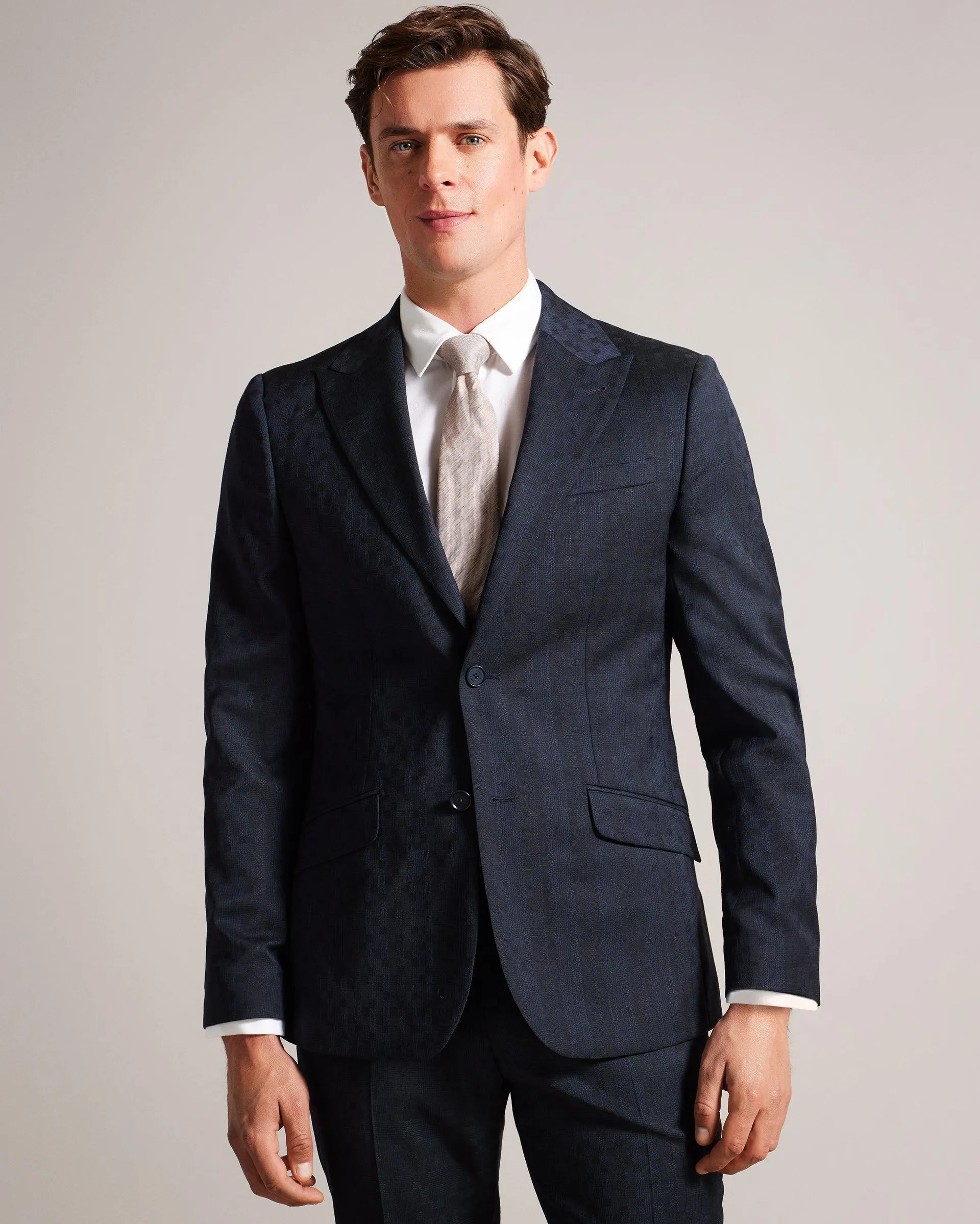 Owenj Wool Tonal Check Suit Jacket Navy