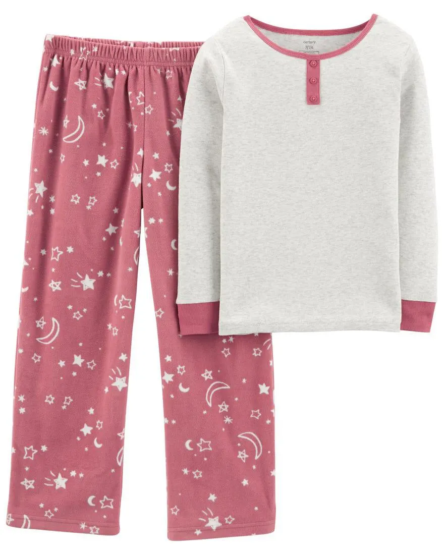 2-Piece Moon Cotton & Fleece PJs