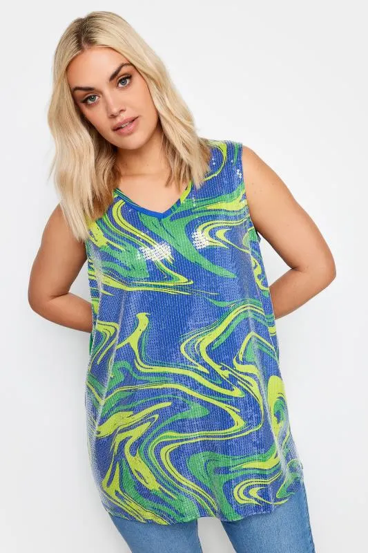 YOURS Curve Blue Sequin Embellished Vest