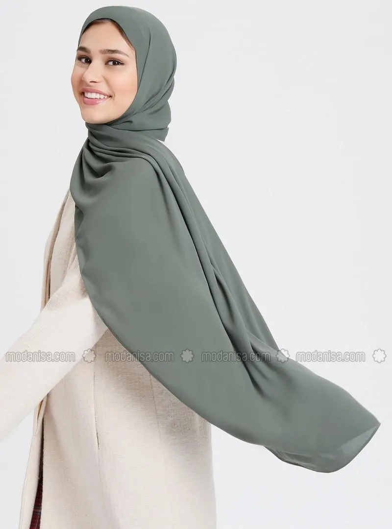 Khaki - Plain - Crepe - Shawl - Şal