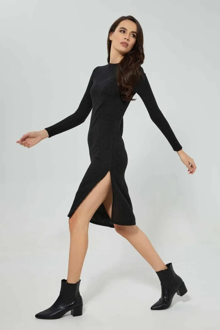 Women Black Ribbed Bodycon Dress