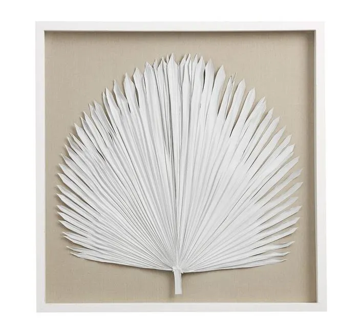 Palm Leaf Shadow Box Art - White