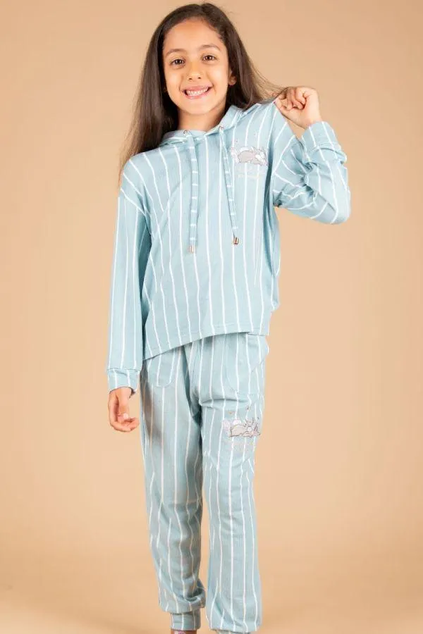 Girls Dusky Blue Stripe Thumper Lounge PJ