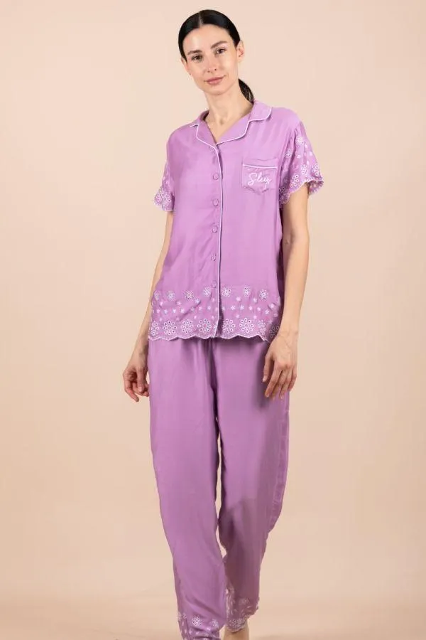 Ladies Lilac Button Through PJ
