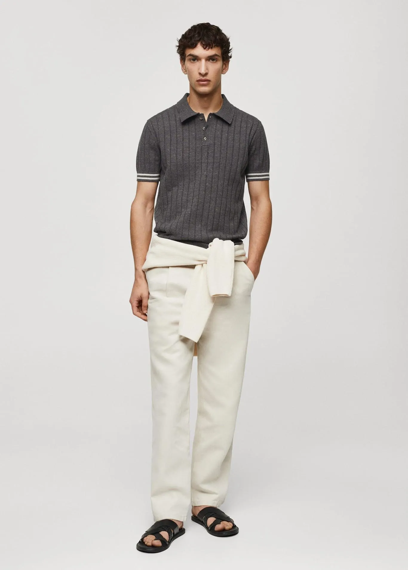 Ribbed knit polo shirt