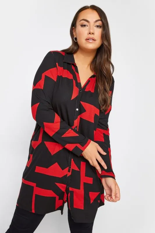 YOURS Curve Black & Red Geometric Print Tunic Shirt