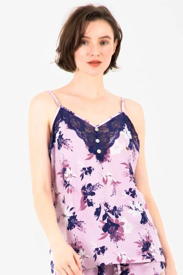 Ladies Lilac Floral Lace Cami Top