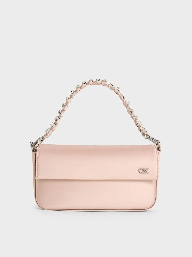 Goldie Satin Front Flap Gem-Strap Bag