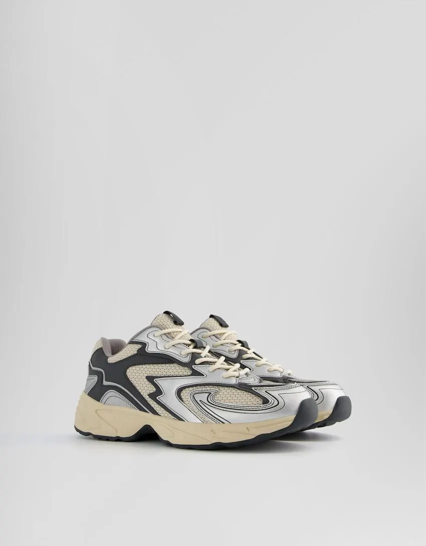Men’s contrast silver and mesh trainers