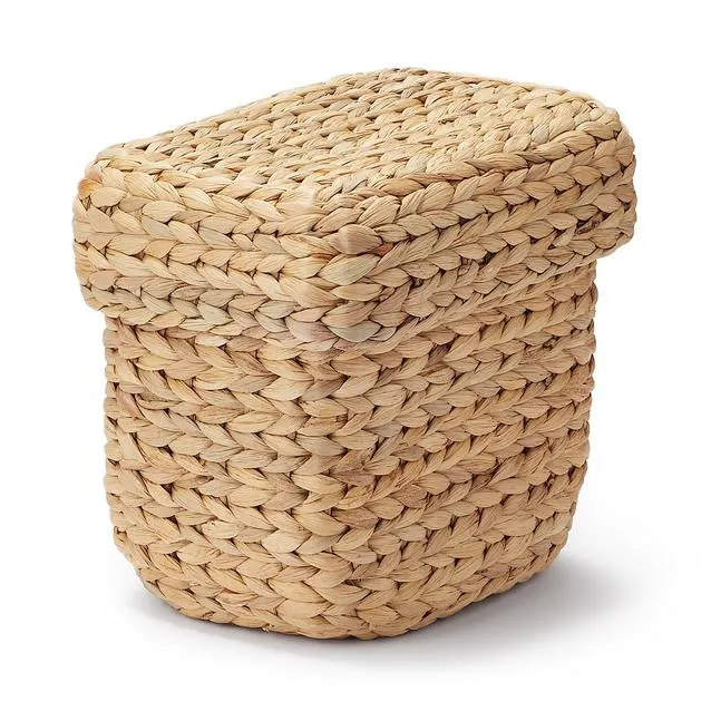Water Hyacinth Basket Rectangle Basket With Lid ,Large Half , W 20 x D 26 x H 25 cm
