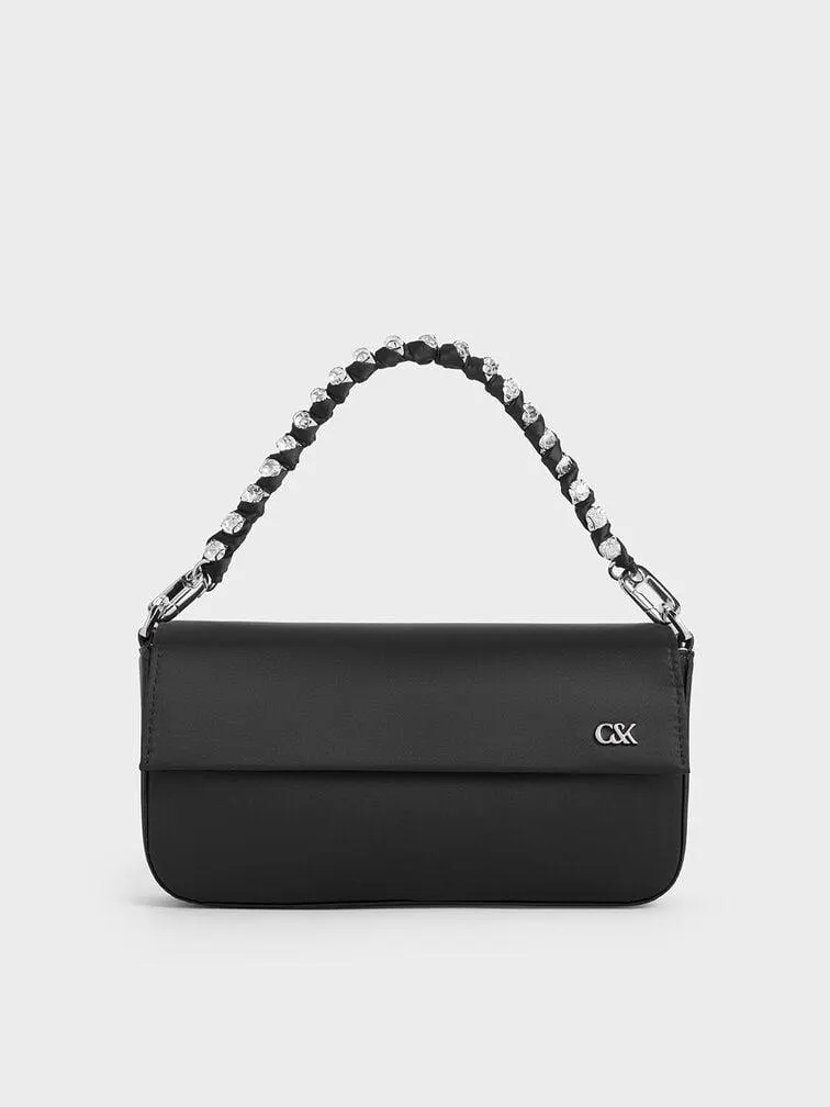 Goldie Satin Front Flap Gem-Strap Bag