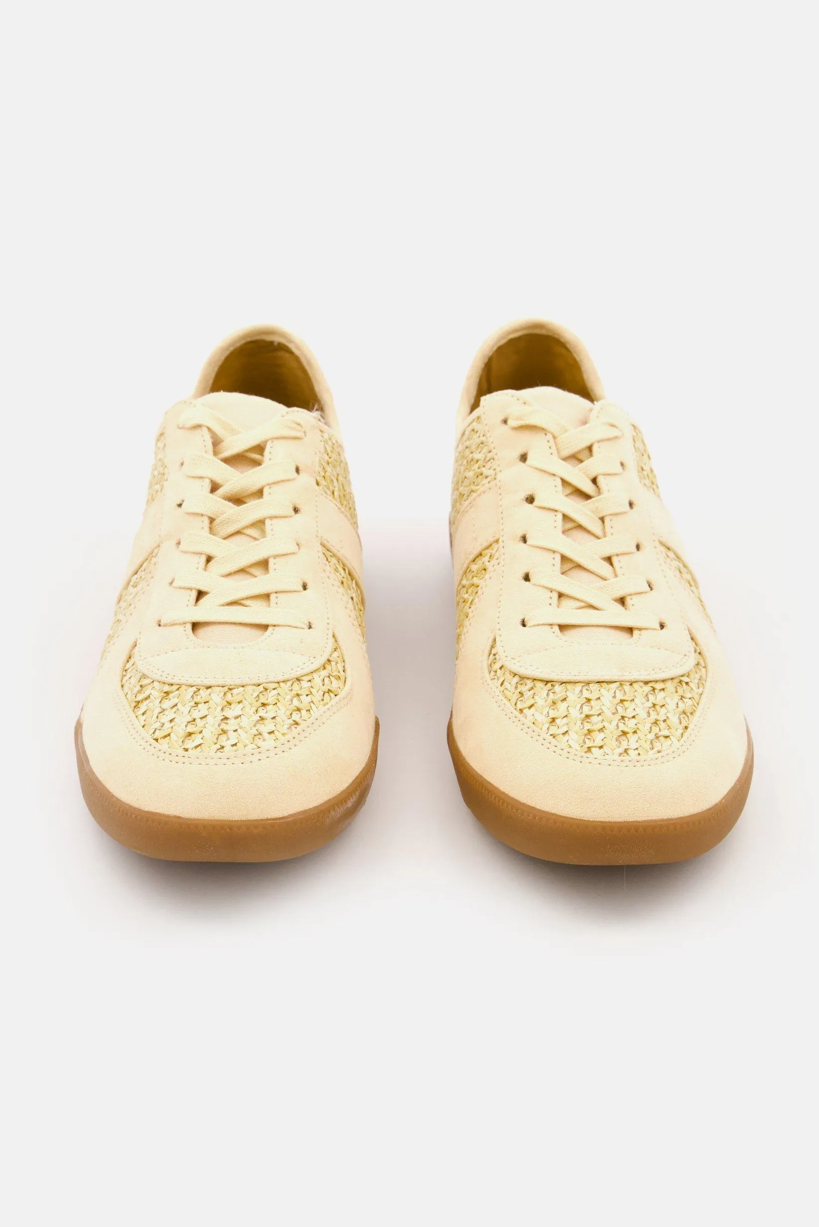 Men Lace Up Faux-Leather Raffia Sneakers Shoes, Beige