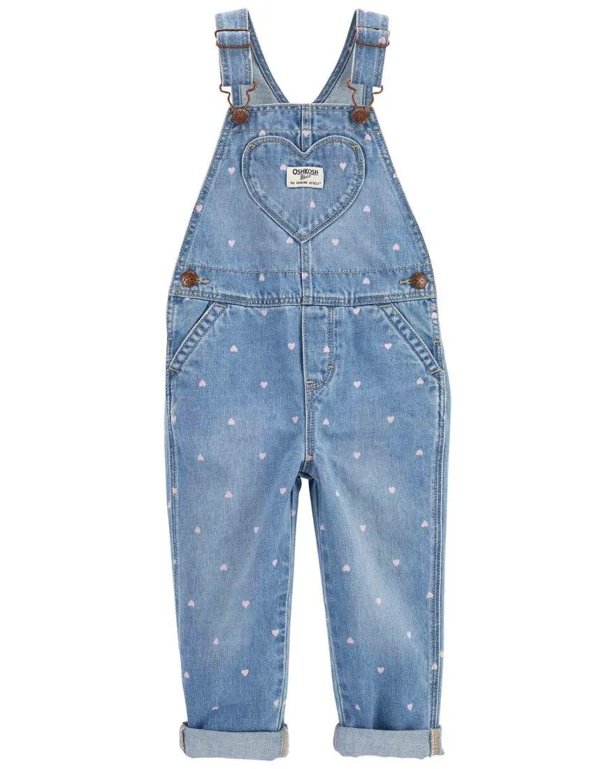Heart Print Denim Overalls