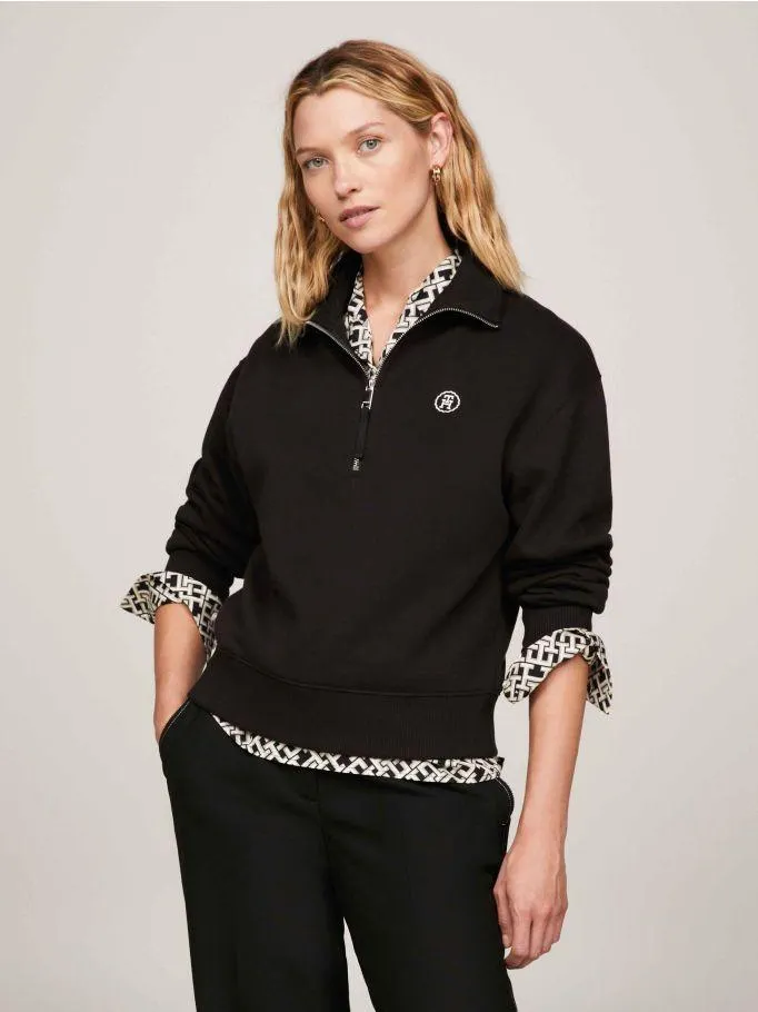 TH Monogram Cropped Half-Zip Sweatshirt