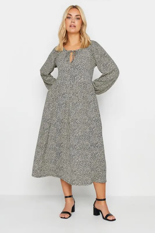 YOURS Curve Beige Brown Leopard Print Textured Midaxi Dress