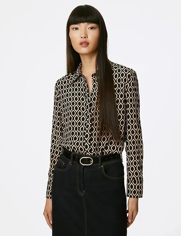Cupro Rich Printed Collared Shirt