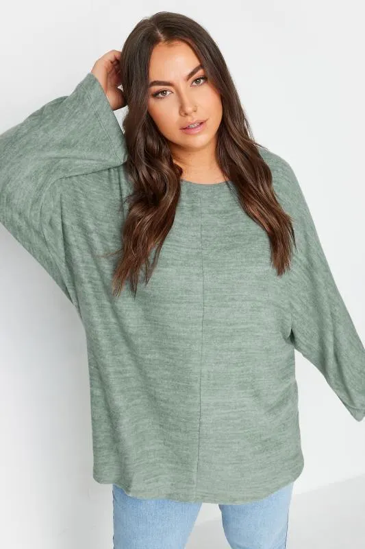 YOURS Curve Green Batwing Sleeve Soft Touch Jumper