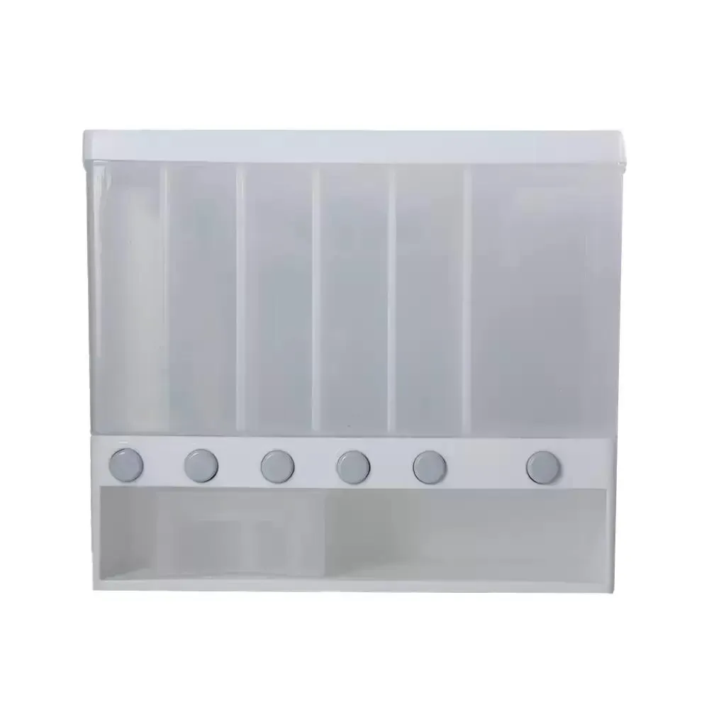Multifunctional Kitchen Grain Dispenser Plastic Compartment Wall-Mounted Storage Box- White