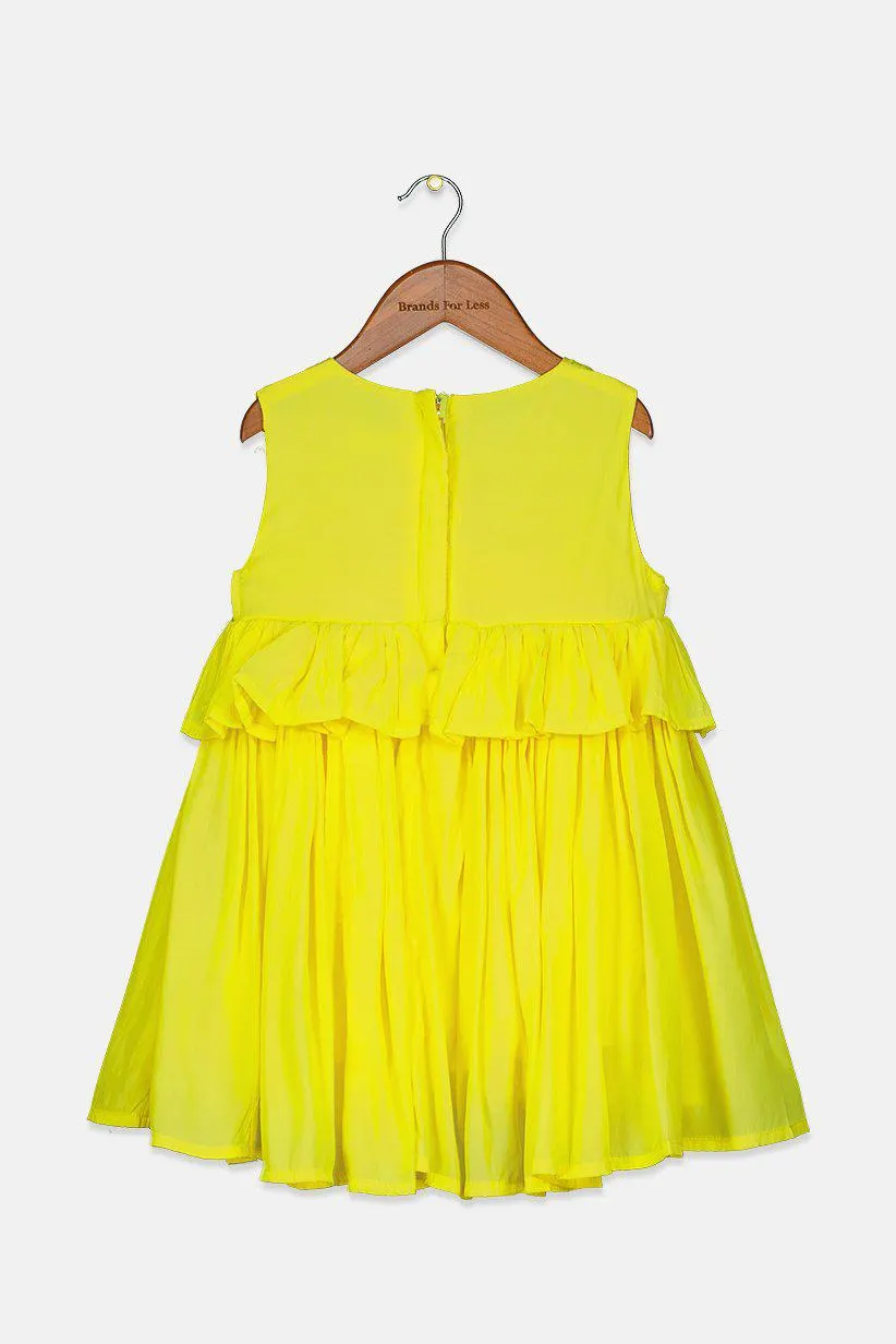 Toddler Girls Crew Neck Sleeveless Ruffle Dress, Yellow