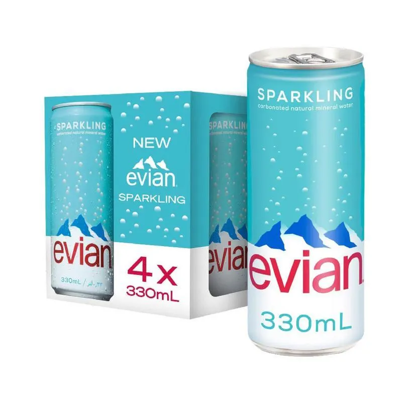 Evian Sparkling Carbonated Natural Mineral Water 4x330ml