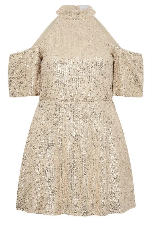 YOURS LONDON Curve Gold Sequin Choker Cold Shoulder Top