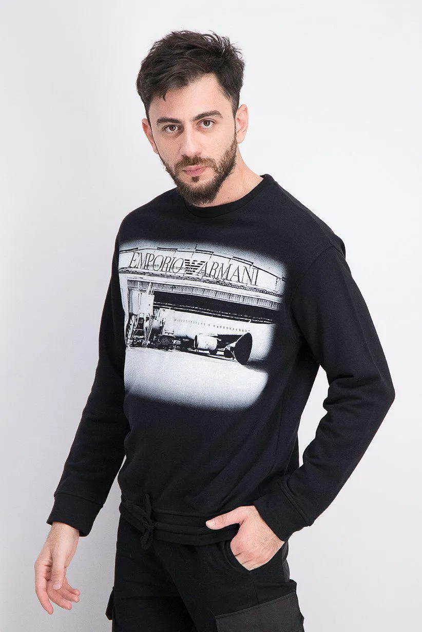 Men Graphic Long Sleeve Sweater, Black