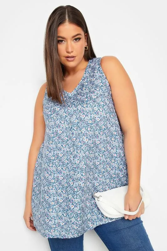 YOURS Curve Blue Ditsy Print Swing Top