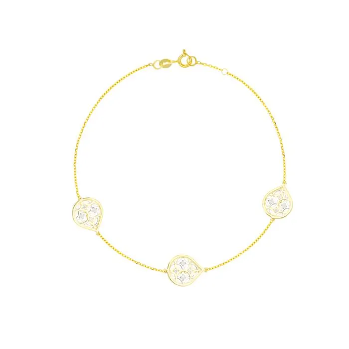 Al Qasr Three Charms Drop-Shaped Diamond Tin Cup Bracelet in 18K Yellow and White Gold