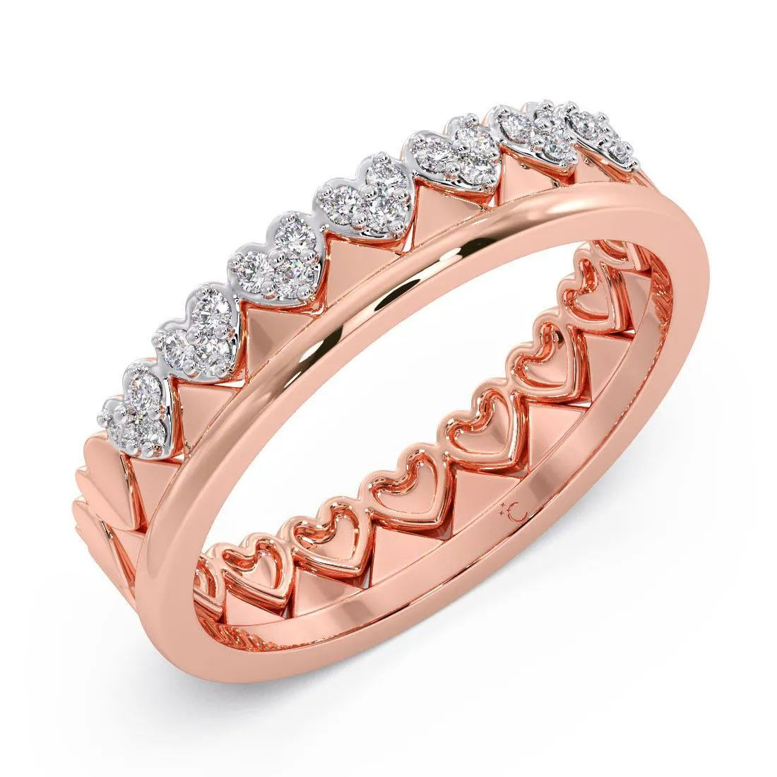 Mounted Hearts Diamond Stackable Ring