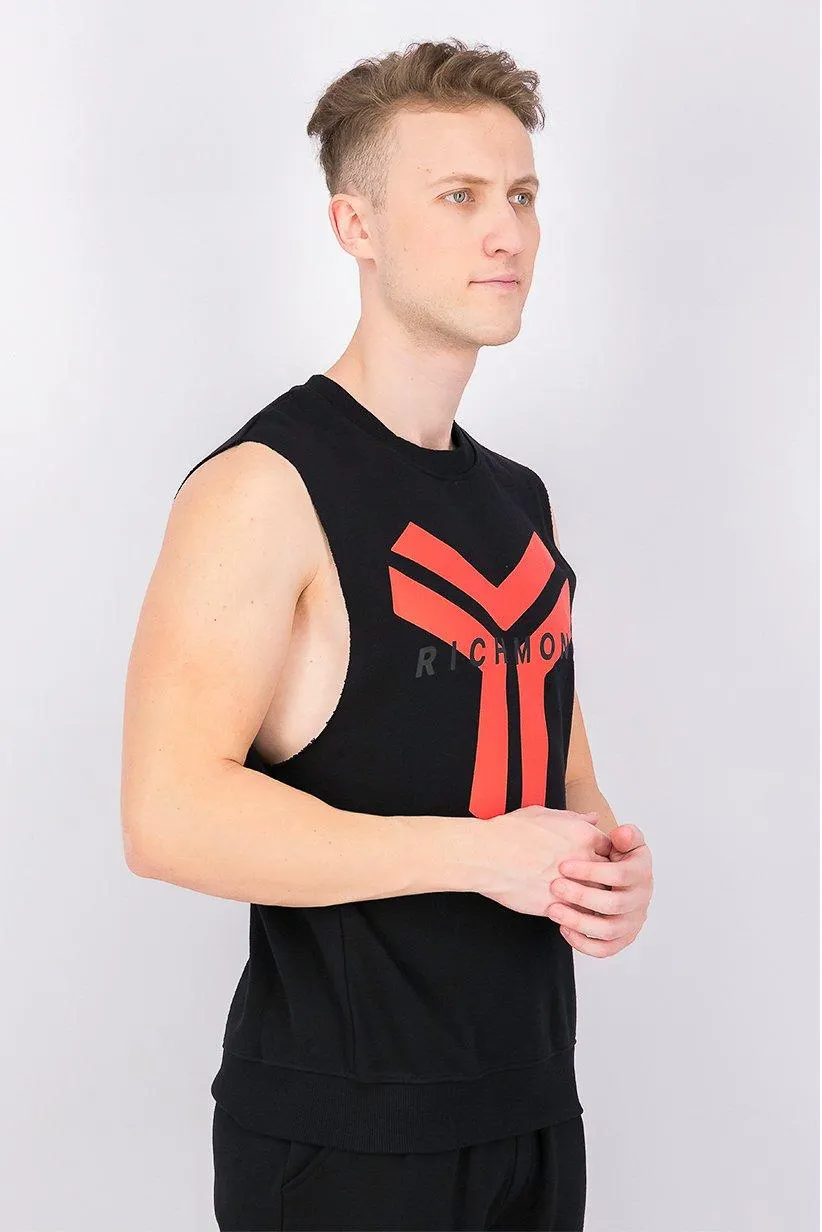 Men Crew Neckline Sleeveless Graphic T-shirt, Black