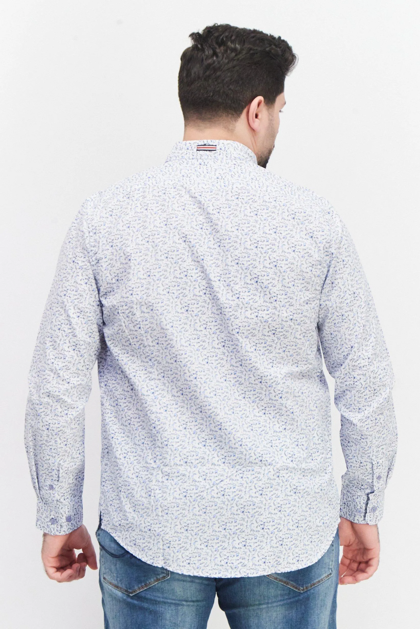 Men Regular Fit Allover Print Long Sleeves Casual Shirt, White/Blue