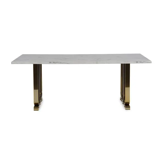 topwave 6 seater dining table marble - white & gold