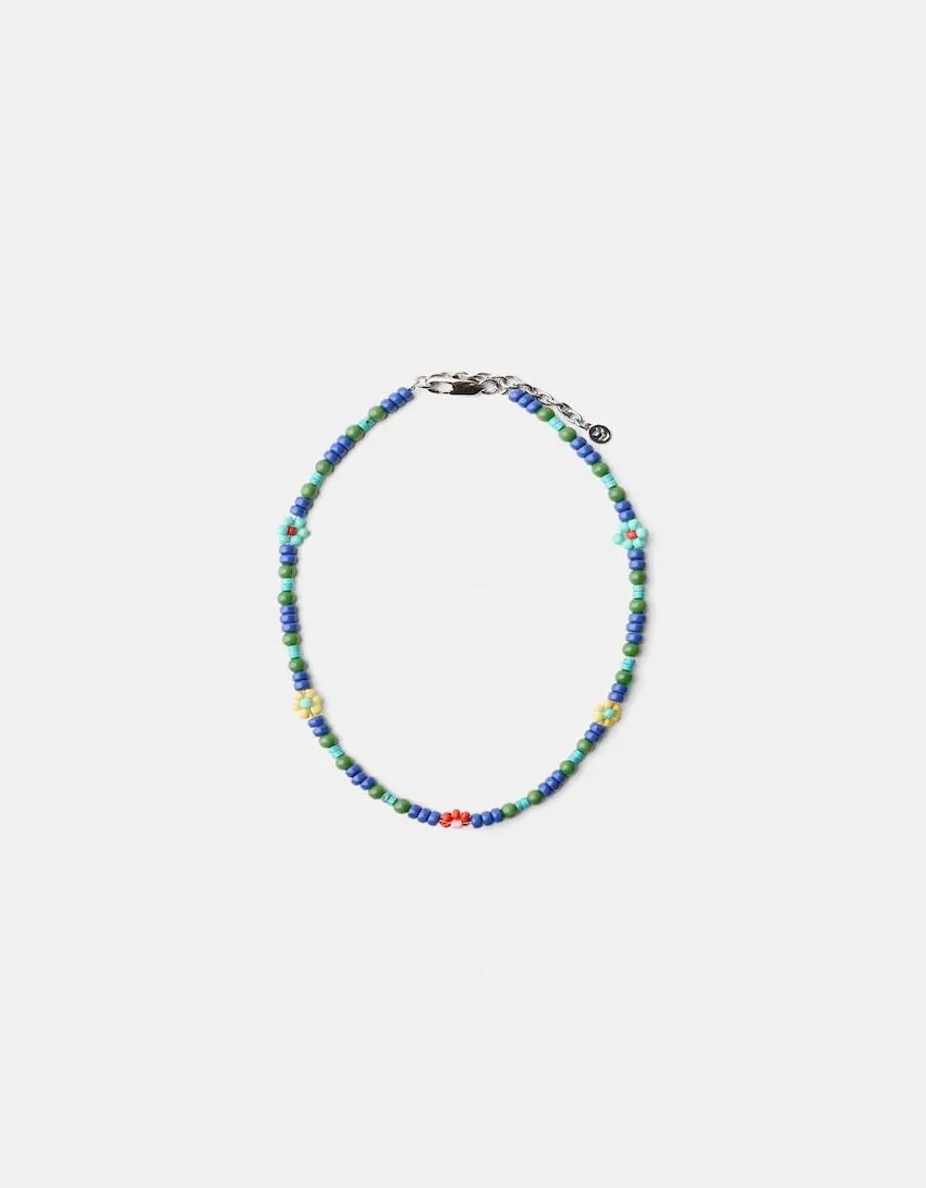 Multicoloured wooden floral necklace