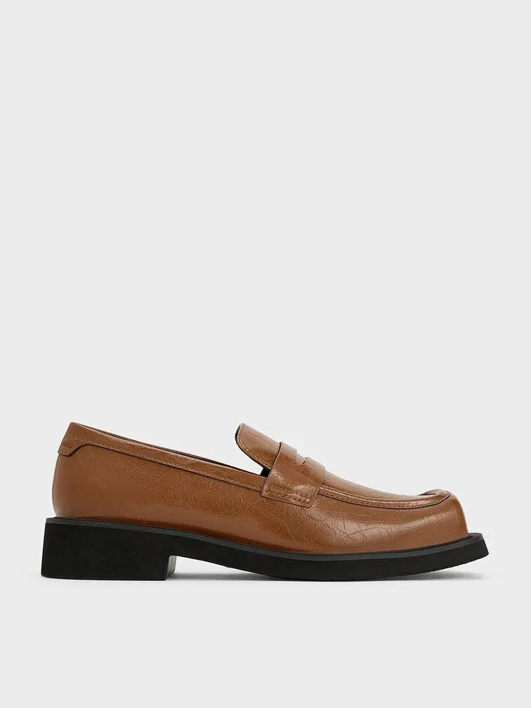 Monique Crinkle-Effect Square-Toe Loafers