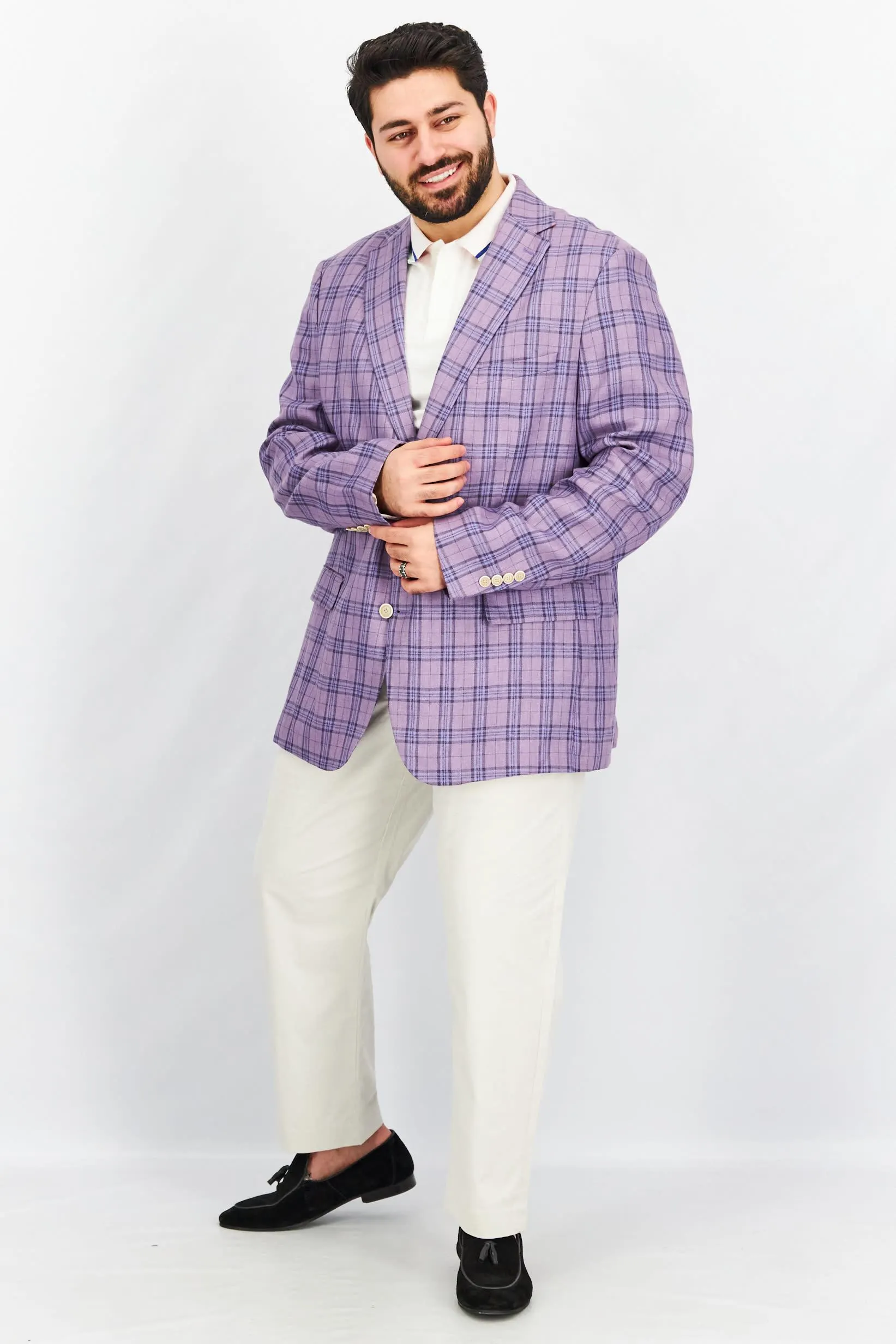 Men Slim Fit Plaid Casual Blazer, Purple