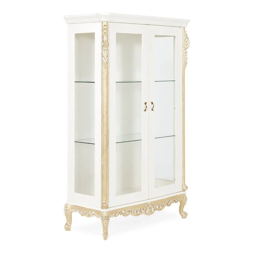 Farah 2-Door Vitrine, White & Gold