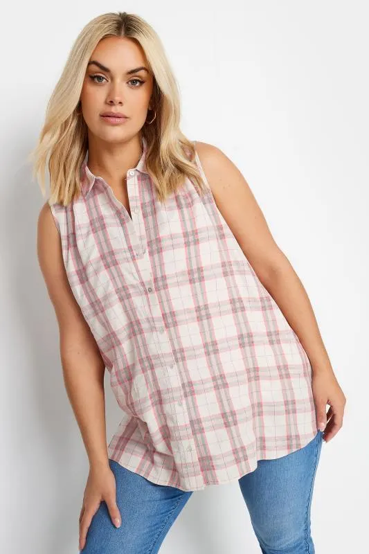 YOURS Curve Pink Check Sleeveless Shirt