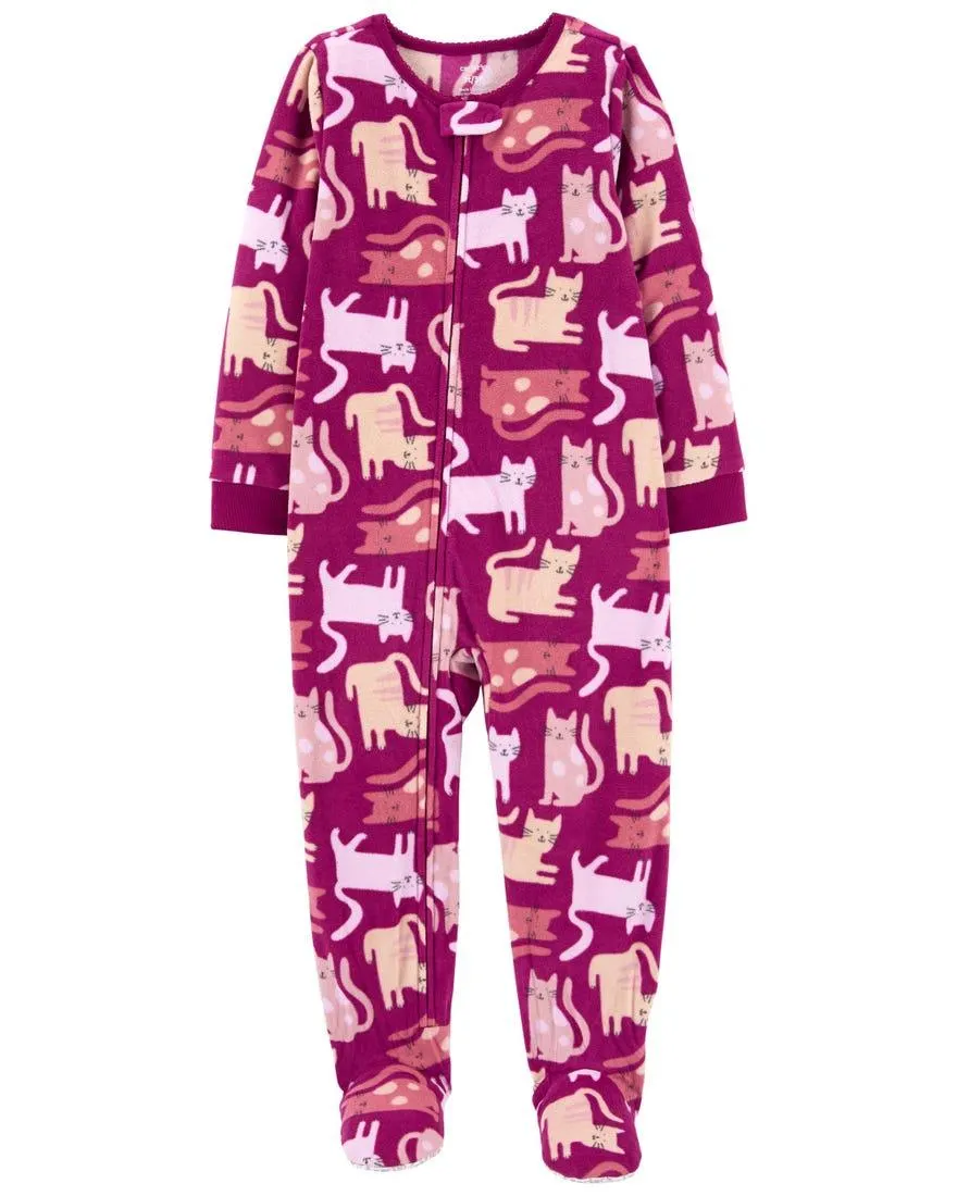 1-Piece Cat Fleece Footie PJs