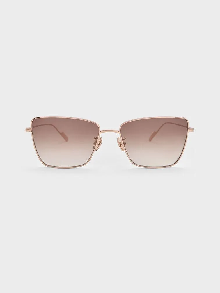 Metallic-Rim Square Sunglasses - Cream