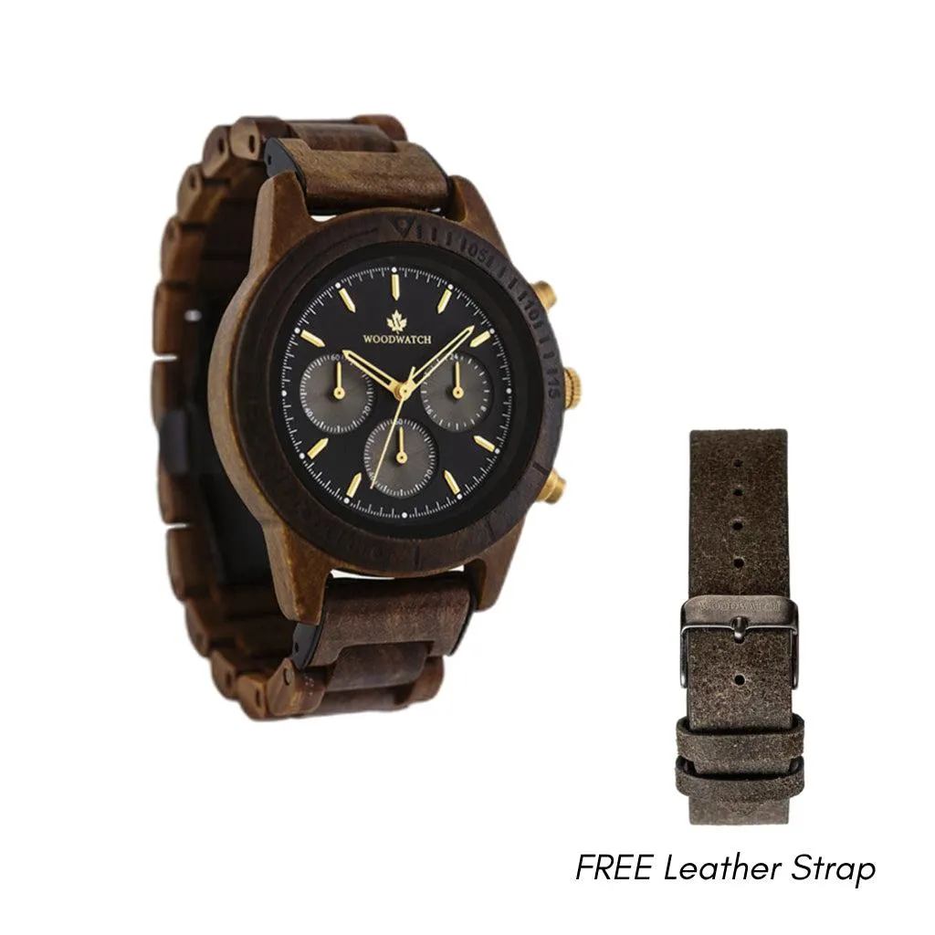 WOODWATCH MEN'S CHRONUS COSMIC NIGHT WW-CS-CN W/ FREE STRAP WW-S-K-18