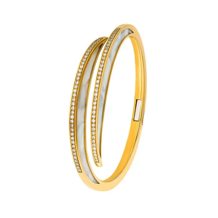 Qamar Bangle in 18K Yellow Gold, with Mother of Pearl and Diamonds