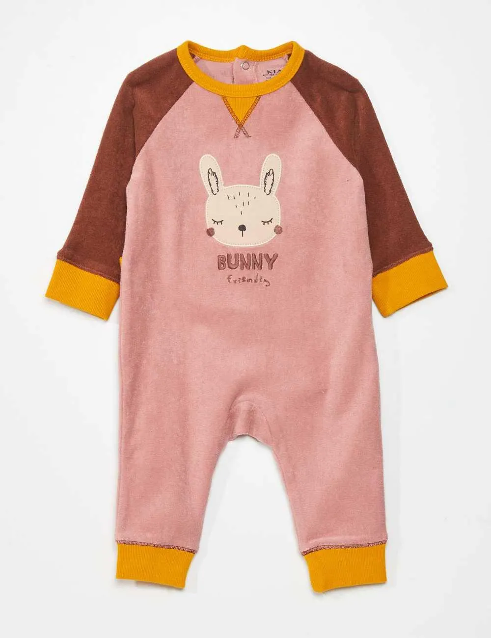 1-piece towelling fabric sleepsuit with embroidered rabbit