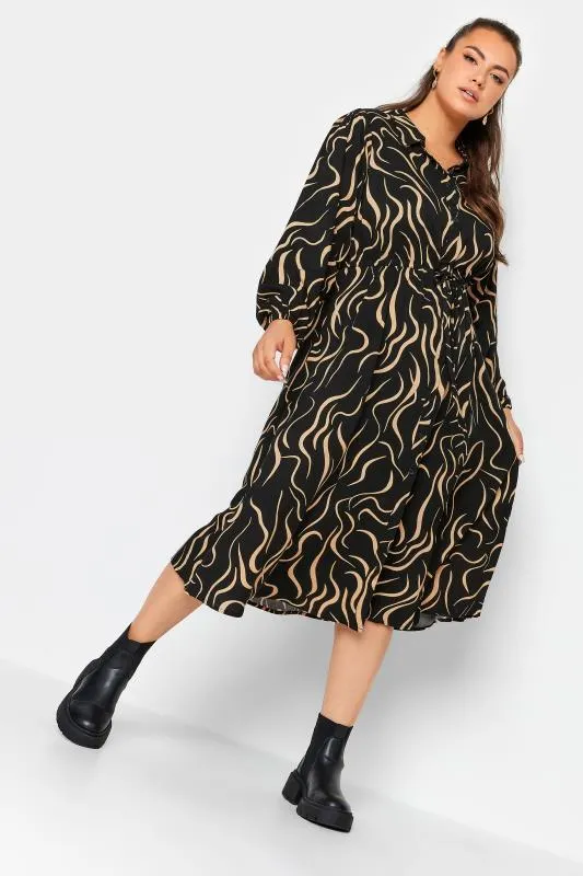 YOURS Curve Abstract Stripe Print Long Sleeve Midaxi Shirt Dress